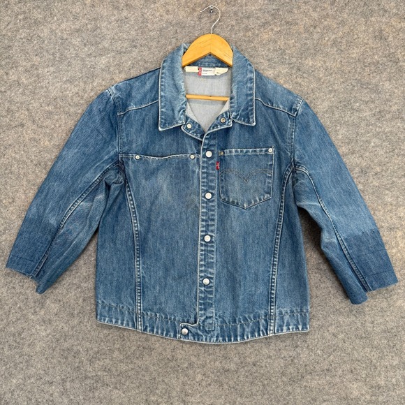 Vintage Levi's Engineered Jean Trucker Jacket Adult Medium Y2k Snap Blue Denim * - Picture 1 of 14